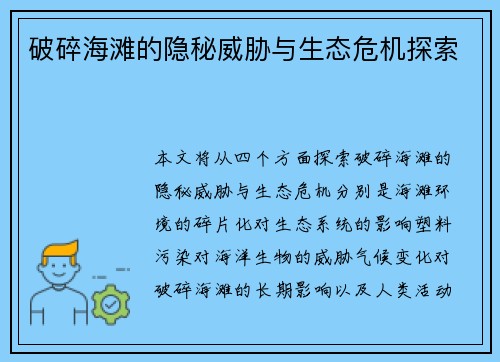 破碎海滩的隐秘威胁与生态危机探索